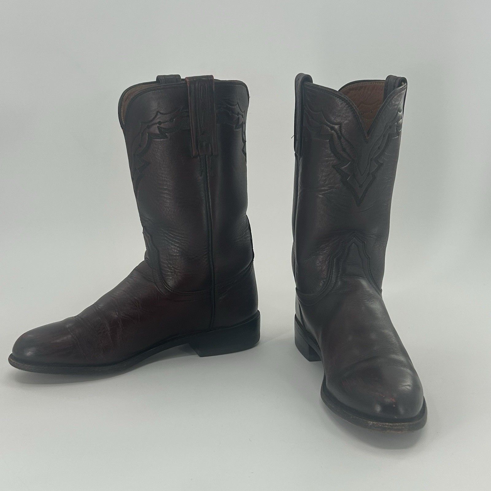 Lucchese Classic Handmade Black Cherry Leather Majestic Roper Boots Mens 7.5 B